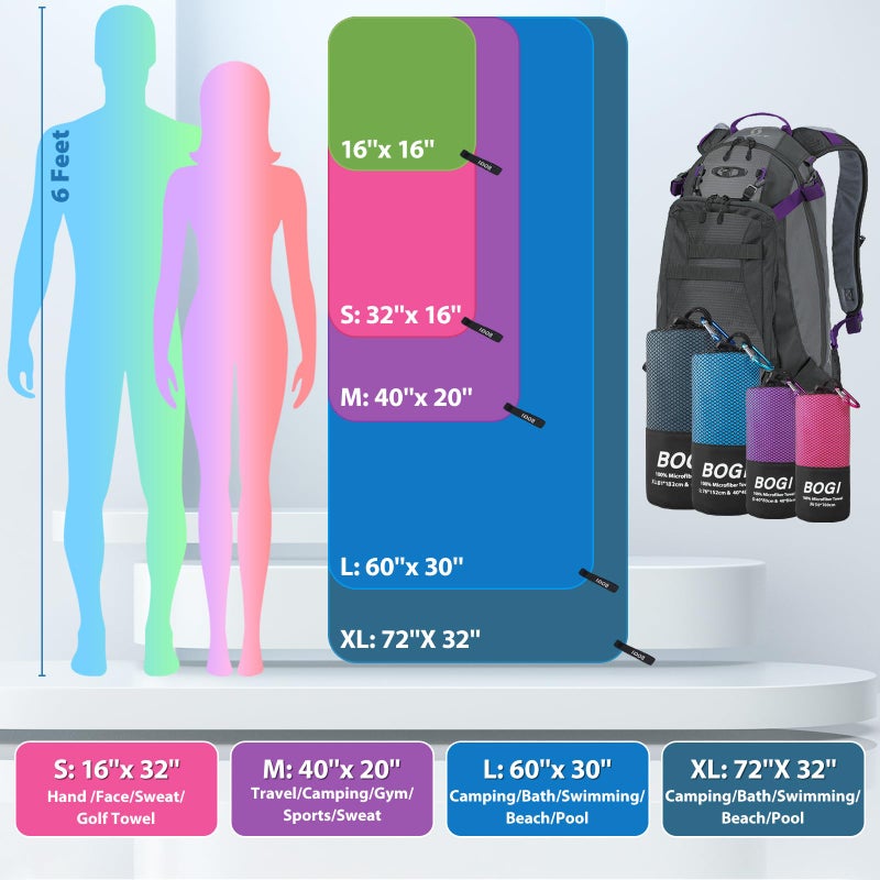 BOGI Microfiber Travel Sports Towel-Quick Dry Towel, Soft Lightweight Microfiber Camping Towel Absorbent Compact Travel Towel for Camping Gym Beach Bath Yoga Swimming Backpacking (M:40''x20''-Nblue) - Image 3